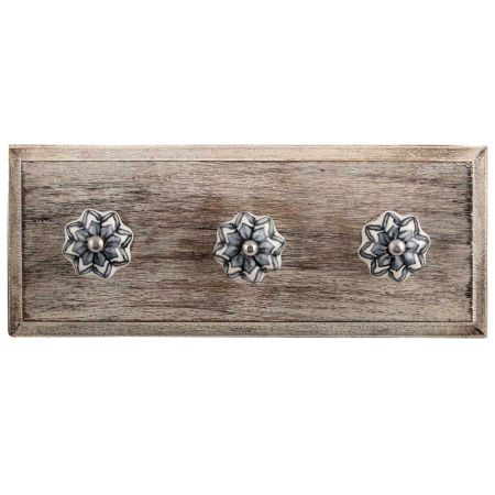 Grey Dahlia Medium Ceramic Wooden Hooks